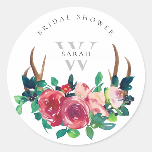 Rustieke Boho Rode Bloem Takken Bruiloft Ronde Sticker (Voorkant)