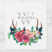 Rustieke Boho Rode Bloemenseizoen Hertengeweien In Wijn Etiket (Enkel label)