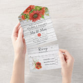 Rustieke Boho Rode Zonnebloemen Landelijke Schuur All In One Uitnodiging (Afscheurbaar)