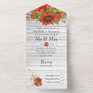 Rustieke Boho Rode Zonnebloemen Landelijke Schuur All In One Uitnodiging