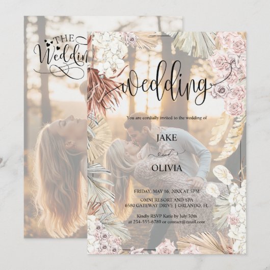 Rustieke Boho Romance Elegante Foto Bloemen Huweli Kaart (Voorkant / Achterkant)