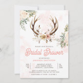 Rustieke Boho Roze Bloem Hoorn Bruiloft Borrel Kaart (Voorkant)