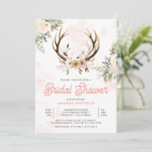 Rustieke Boho Roze Bloem Hoorn Bruiloft Borrel Kaart (Staand voorkant)