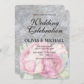 Rustieke boho roze bloemen chic bruiloft uitnodigi kaart (Voorkant / Achterkant)