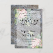 Rustieke boho roze bloemenbruiloft kaart (Voorkant / Achterkant)