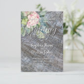 Rustieke boho roze bloemenbruiloft kaart (Staand voorkant)