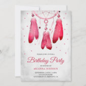 Rustieke Boho Roze Dreamcatcher Verjaardagsfeestje Kaart (Voorkant)