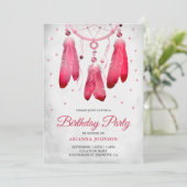 Rustieke Boho Roze Dreamcatcher Verjaardagsfeestje Kaart (Staand voorkant)