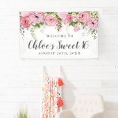 Rustieke Boho Roze en Witte Bloemen Sweet 16 Party Spandoek (Insitu)