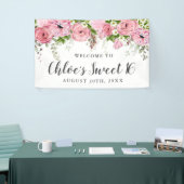 Rustieke Boho Roze en Witte Bloemen Sweet 16 Party Spandoek (Beurs)