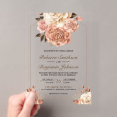 Rustieke Boho Roze Goud Ivoor Bloemige Bruiloft Acryl Uitnodigingen (Insitu (Draagbaar))