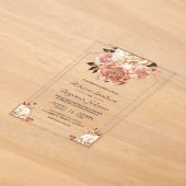Rustieke Boho Roze Goud Ivoor Bloemige Bruiloft Acryl Uitnodigingen (Laagn)