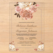 Rustieke Boho Roze Goud Ivoor Bloemige Bruiloft Acryl Uitnodigingen (Voorkant)