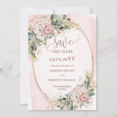 Rustieke Boho Roze Gouden Groene Begroeting Save The Date (Voorkant)