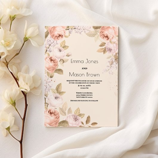 Rustieke boho roze koraal ivoor bloementhema Bruil Kaart