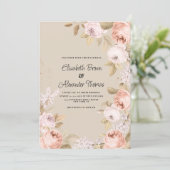 Rustieke boho roze koraal ivoor bloemige bruiloft kaart (Staand voorkant)