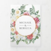 Rustieke Boho Roze Rozen Bloemencode Huwelijk Drieluik Uitnodiging (Cover)