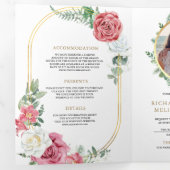 Rustieke Boho Roze Rozen Bloemencode Huwelijk Drieluik Uitnodiging (Binnenzijde eerst)