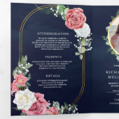 Rustieke Boho Roze Rozen Bloemige Marine QR Code T Drieluik Uitnodiging (Binnenzijde eerst)