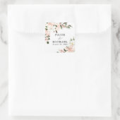 Rustieke Boho Roze Wit Bloemen Bruiloft Vierkante Sticker (Tas)