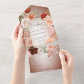 Rustieke Boho Rust Peach Bloemen Boog Geen Diner All In One Uitnodiging (Afscheurbaar)