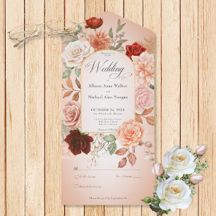 Rustieke Boho Rust Peach Bloemen Boog Geen Diner All In One Uitnodiging