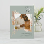 Rustieke Boho Sage Fotobruiloft Save The Date (Staand voorkant)