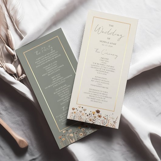Rustieke Boho Sage Green Wedding Programma Programmakaart