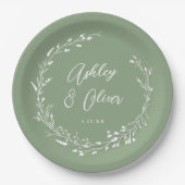 Rustieke Boho Sage Groene Wildbloem Bloemen Bruilo Papieren Bordje (Voorkant)