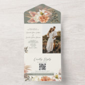 Rustieke Boho Saliegroene Bloemige Bruiloft All In One Uitnodiging (Binnen)