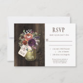 Rustieke Boho Schuur Hout Mason Jar Paarse Bloemen RSVP Kaartje (Voorkant)