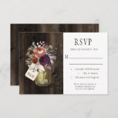 Rustieke Boho Schuur Hout Mason Jar Paarse Bloemen RSVP Kaartje (Voorkant / Achterkant)