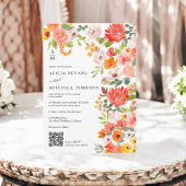Rustieke Boho Sinaasappel Bloemen Waterverf QR bru Kaart
