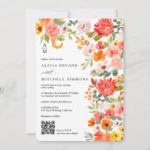 Rustieke Boho Sinaasappel Bloemen Waterverf QR bru Kaart (Voorkant)