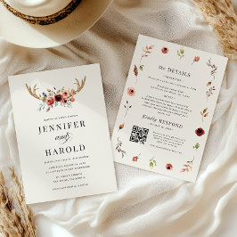 Rustieke Boho Stag Deer Antlers Alles in één bruil Kaart