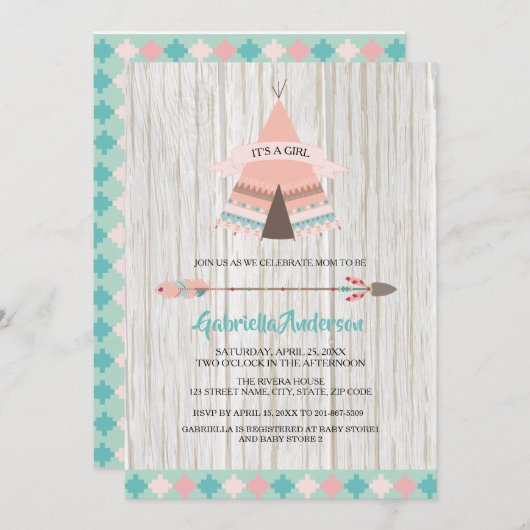 Rustieke Boho Stam Tenten Meisje Baby Shower Kaart (Voorkant / Achterkant)