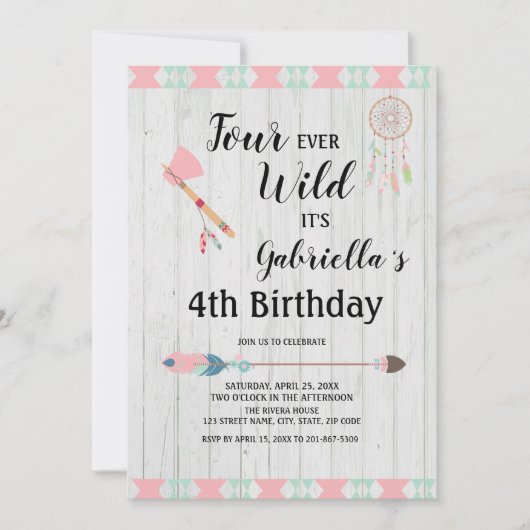 Rustieke Boho Stam Vier Wild 4de Verjaardag Kaart (Voorkant)