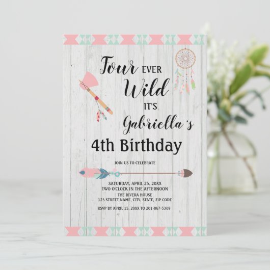 Rustieke Boho Stam Vier Wild  4de Verjaardag Kaart (Staand voorkant)