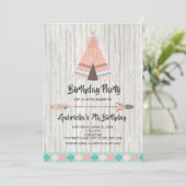 Rustieke Boho Stammen Roze Teepee Verjaardagsfeest Kaart (Staand voorkant)