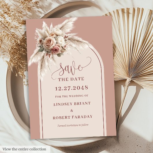 Rustieke Boho Stof Roze Boog Bloemige Save the Dat Kaart