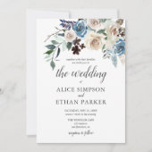 Rustieke Boho stoffige blauwe bloemen winter bruil Kaart (Voorkant)