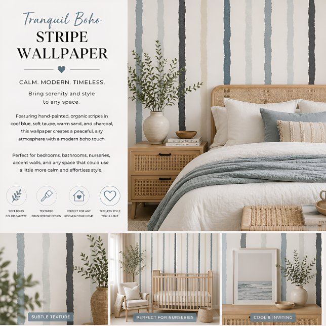 Rustieke Boho Streep Behang (Tranquil Boho Stripe Wallpaper
)