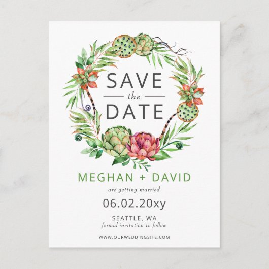 Rustieke Boho Succulent Cactus Save the Date Aankondigingskaart (Voorkant)