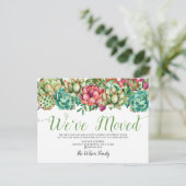 Rustieke Boho Succulent Cactus We hebben verhuisd Aankondigingskaart (Staand voorkant)