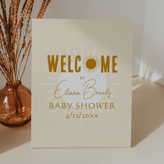 Rustieke Boho Sunshine Welkom Baby shower Reclamebord Met Voetstuk