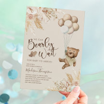 Rustieke Boho Teddybeer Babyshower Uitnodiging