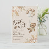 Rustieke Boho Teddybeer Babyshower Uitnodiging (Staand voorkant)