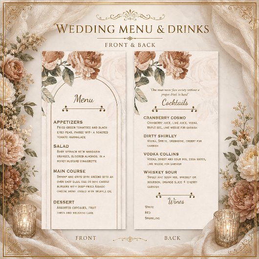 Rustieke Boho Terracotta Bloem Bruiloftsmenu | Menu