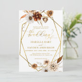 Rustieke Boho Terracotta Bloemen Gouden Lijst Huwe Kaart (Staand voorkant)