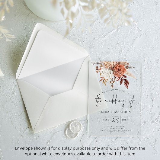 Rustieke Boho Terracotta Bloemen Huwelijk Acryl Uitnodigingen